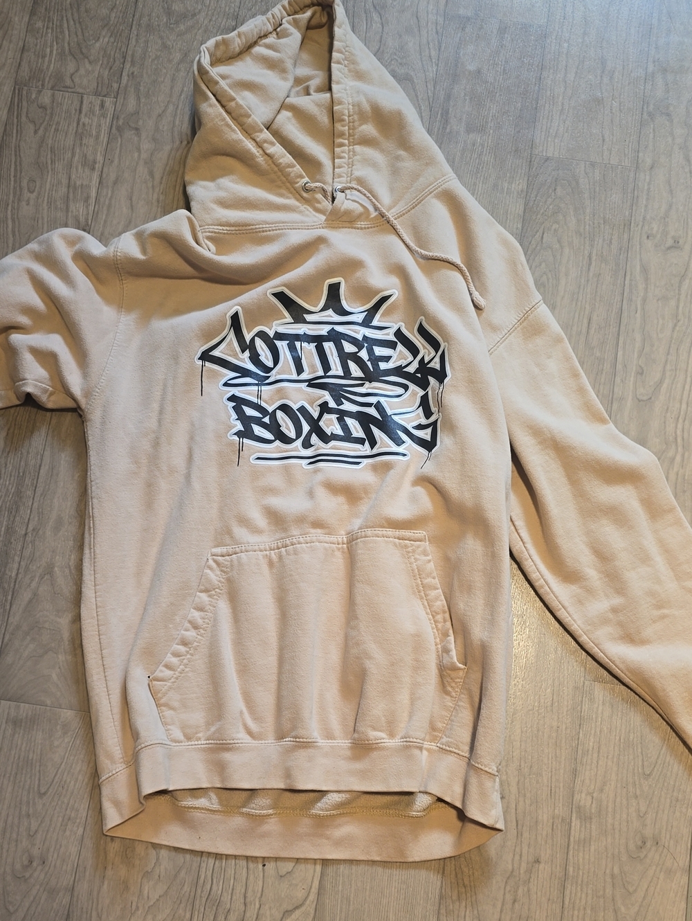 Beige Graphic Hoodie with Bold Logo